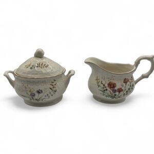 Mikasa Margaux sugar bowl creamer set D1006 Wildflowers Floral Ivory White Weave